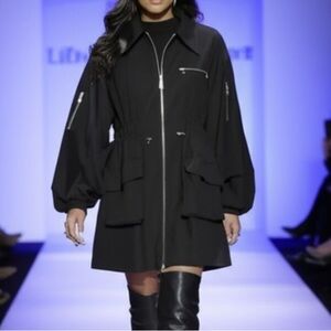 NEW Alana Eve Jacket Dress Sz S Black Mini Pockets Collared Utility